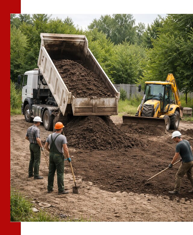 Доставка и укладка грунта для выравнивания участка в Киржаче