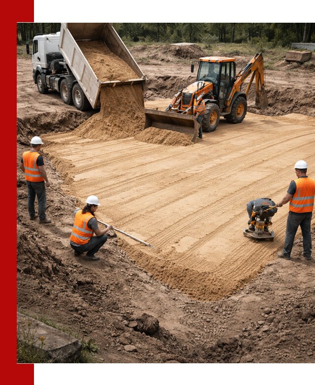 Устройство песчаной подушки для фундаментов и дорог в Киржаче